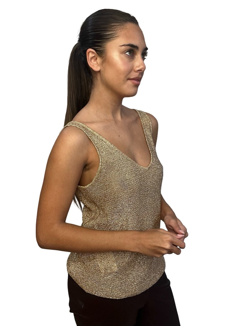 Sass & Bide Gold Metallic Knit Singlet. Size: XXS
