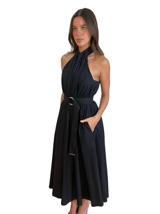 Scanlan Theodore Black Halter Neck Maxi w Ring Belt. Size: 8