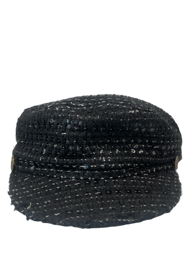 Chanel Black Tweed Sequin Hat. Size: 57