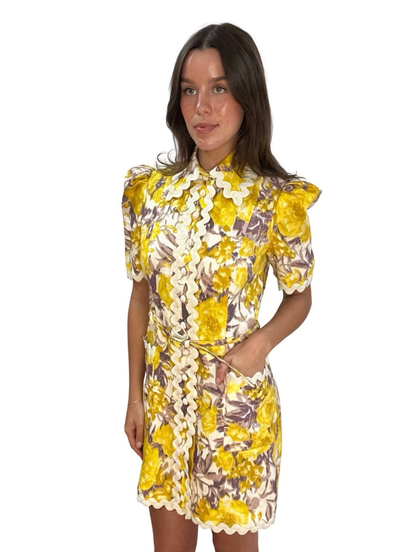 Zimmermann Yellow Print Short Sleeve Dress. Size: 2