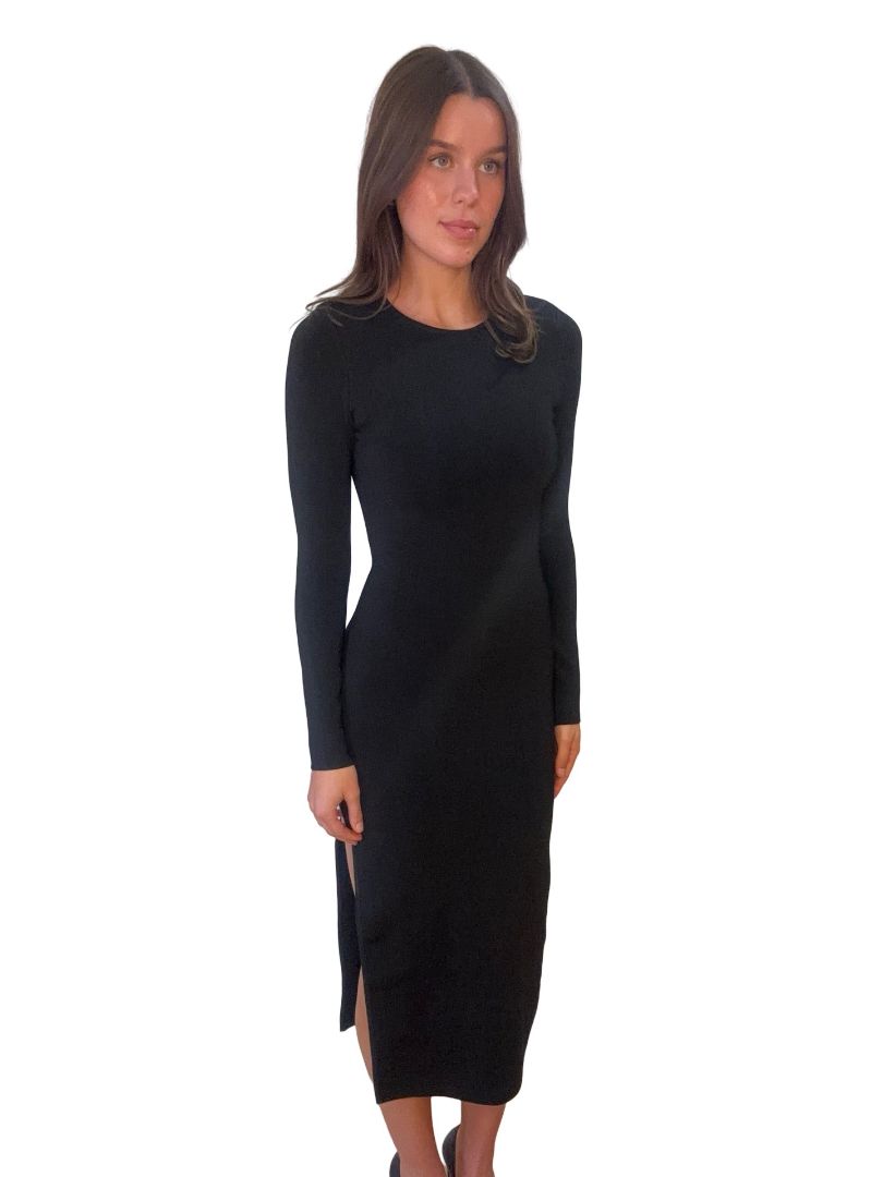 Shona Joy Black Back Cut-Out Dress W Left Slit. Size: S