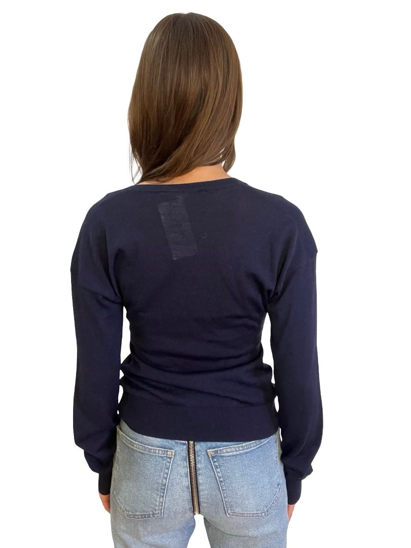 Stella McCartney Navy Wool Long Sleeve Twist Top. Size: 44