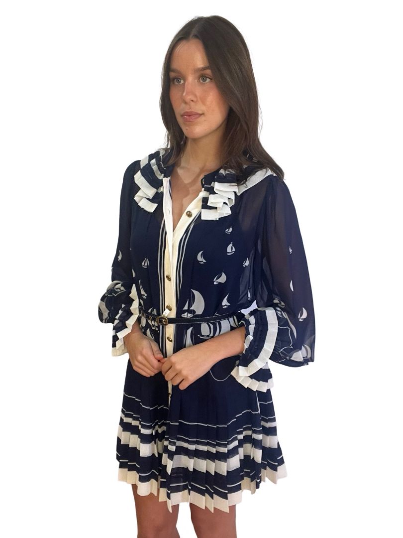 Zimmermann Navy Belted Knee Length Dress W Slip. Size: 2