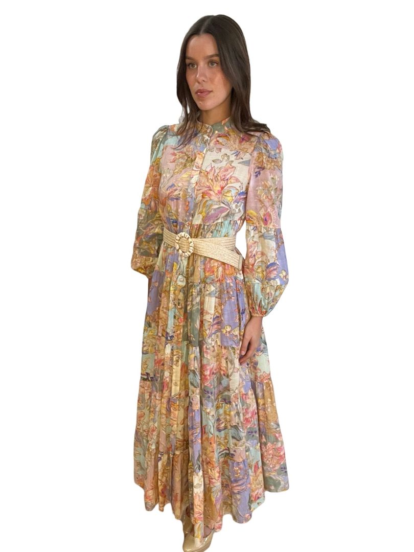 Zimmermann Multi Long Sleeve Button Down Maxi Dress. Size: 1