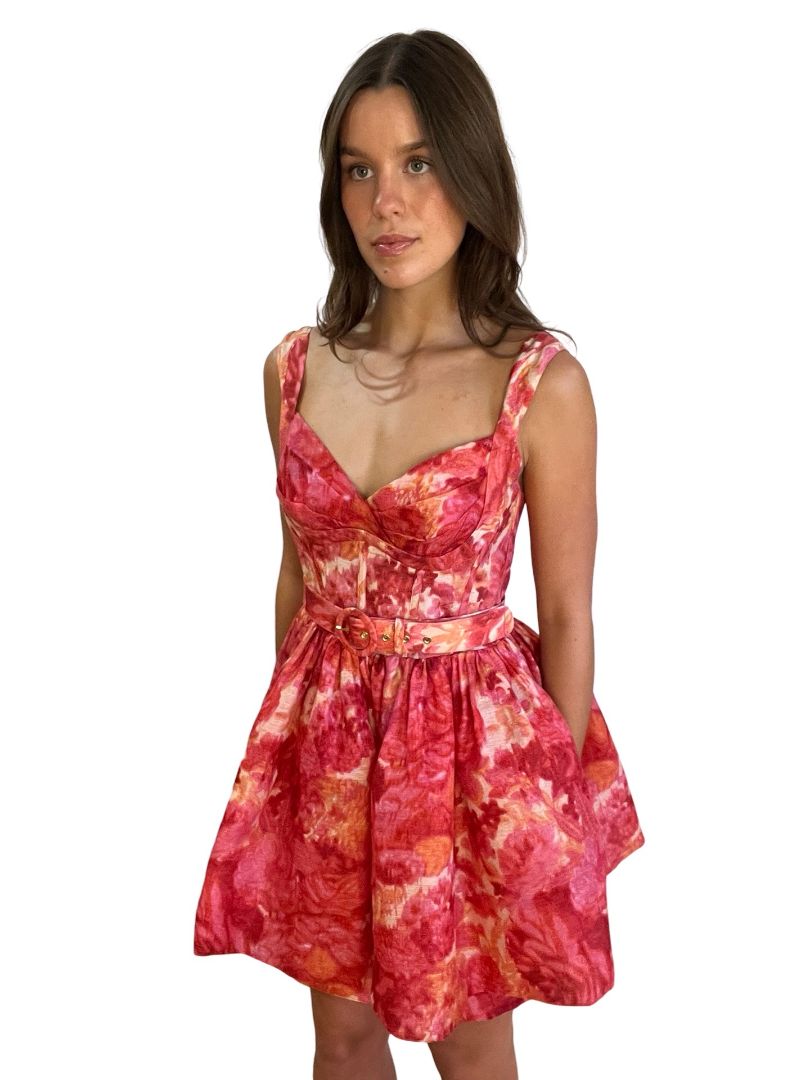 Zimmermann Pink Floral 'Hide Tide' Mini Dress. Size: 2