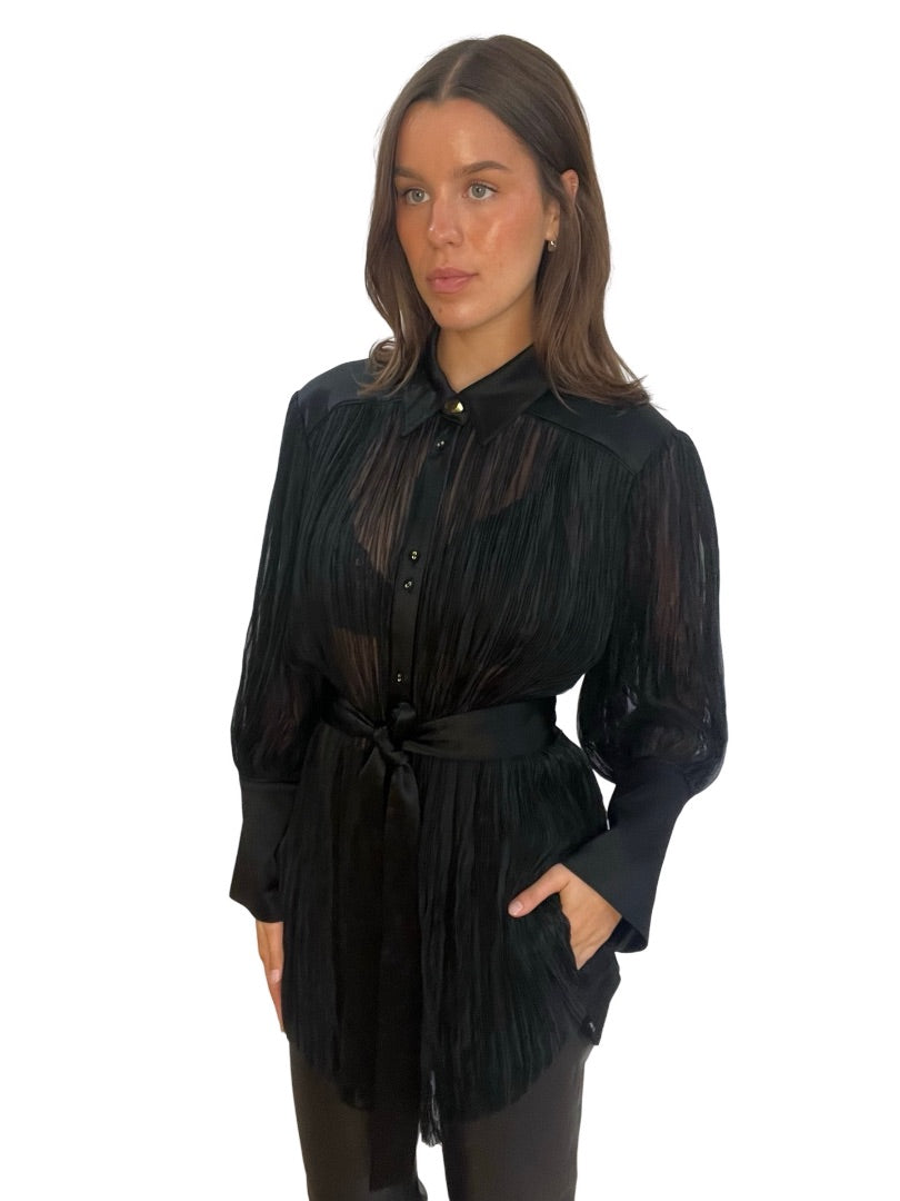 Aje Black Aerial Oversized Pleated Shirt. Size: 10