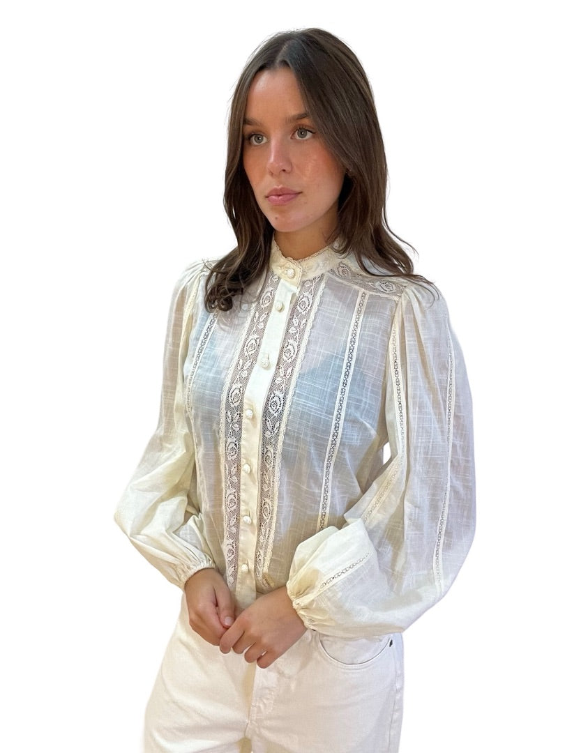 Zimmermann Cream 'Halliday Lace Trim' Shirt. Size: 1