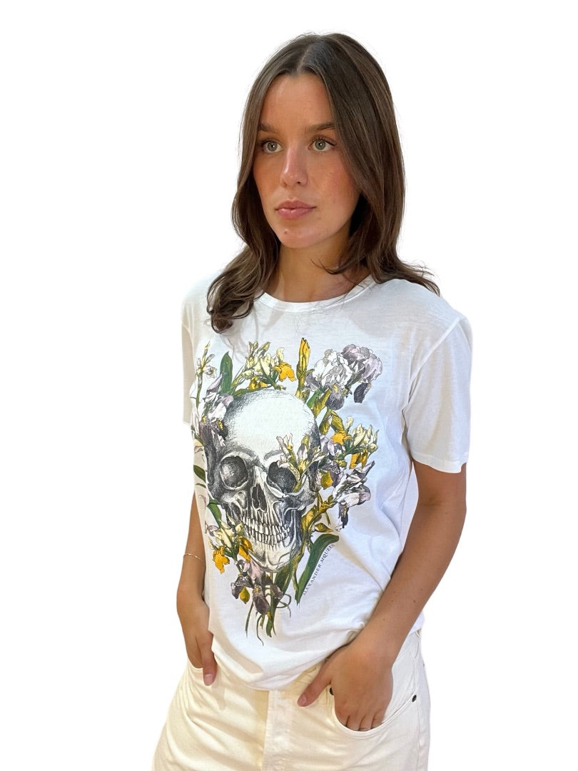 Alexander McQueen White Skull Print T-Shirt. Size: 40