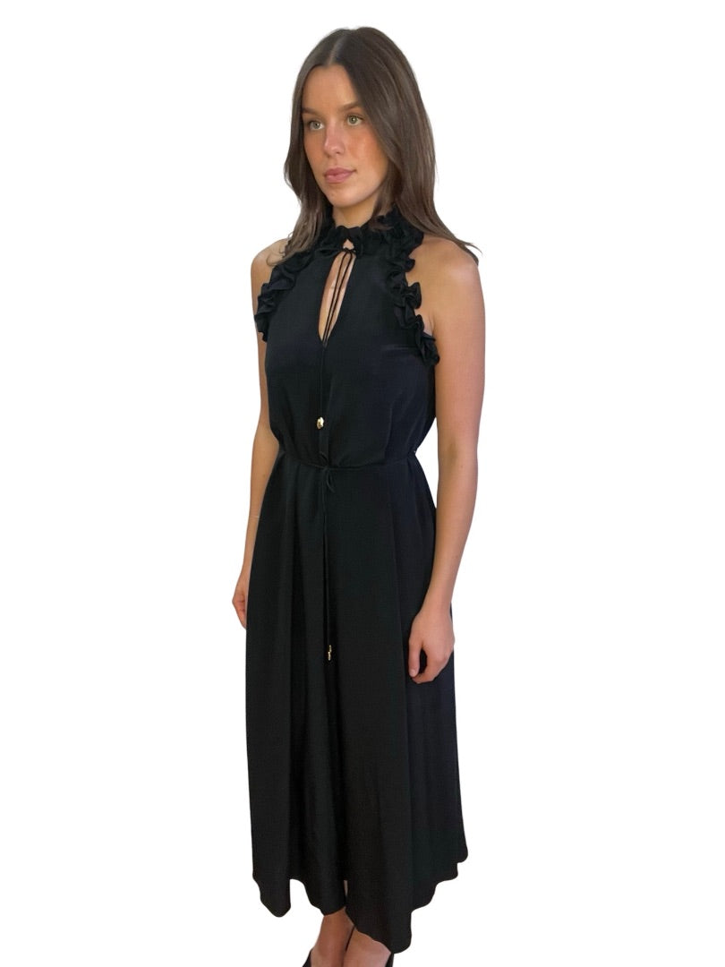 Zimmermann Black Silk V-Neck Frill Dress. Size: 0