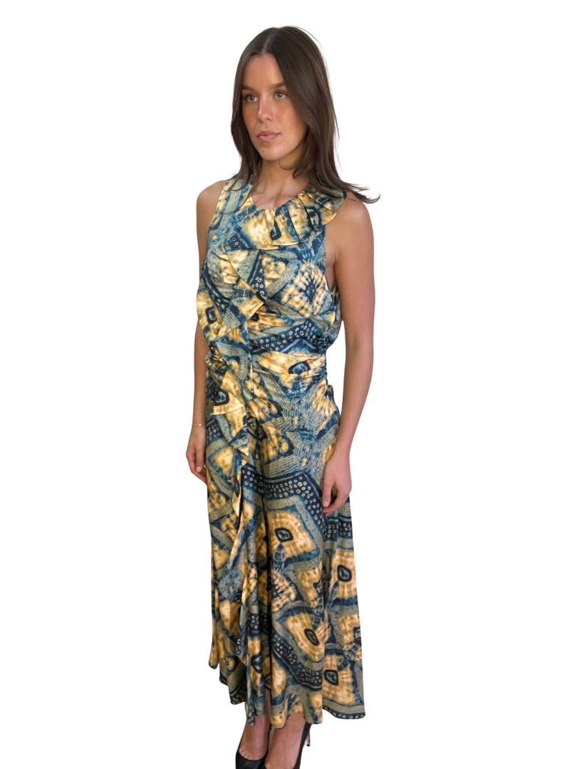 Ulla Johnson Orange / Green Ruffle Print Dress. Size: 10