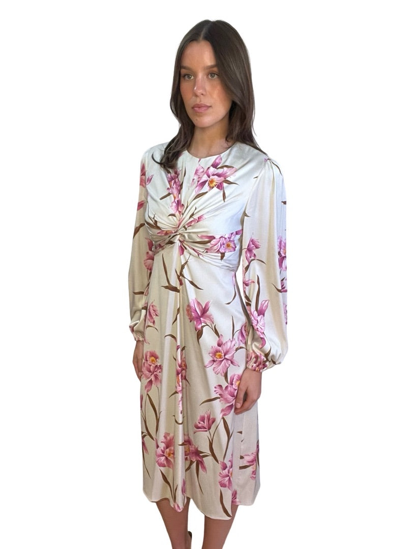 Zimmermann Purple / Beige Corsage Knot Midi Dress.. Size: 2