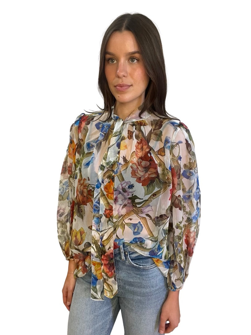 Dolce & Gabbana Multi-Colour High Neck Floral Print Blouse. Size: L