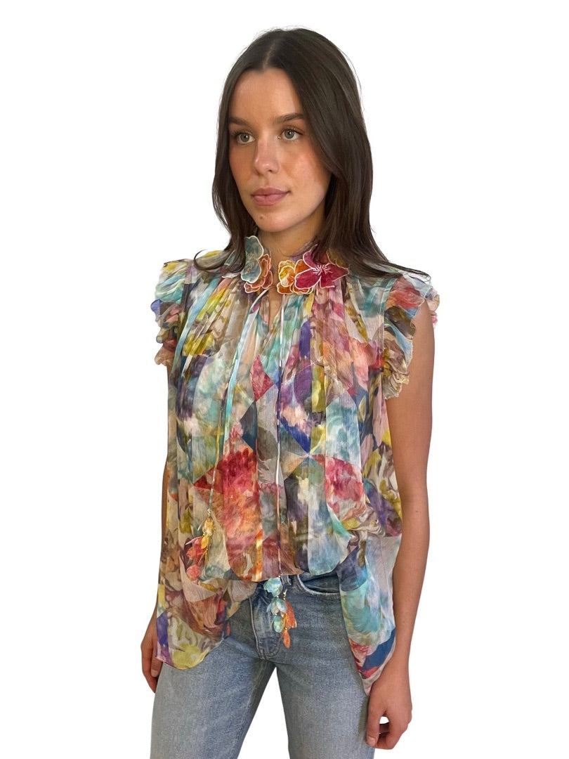 Zimmermann Multi-Colour High Tide Print Blouse. Size: 3