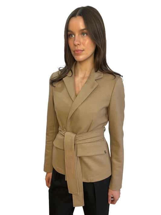 Ottod'Ame Tan Wool Blazer W Tie. Size: M