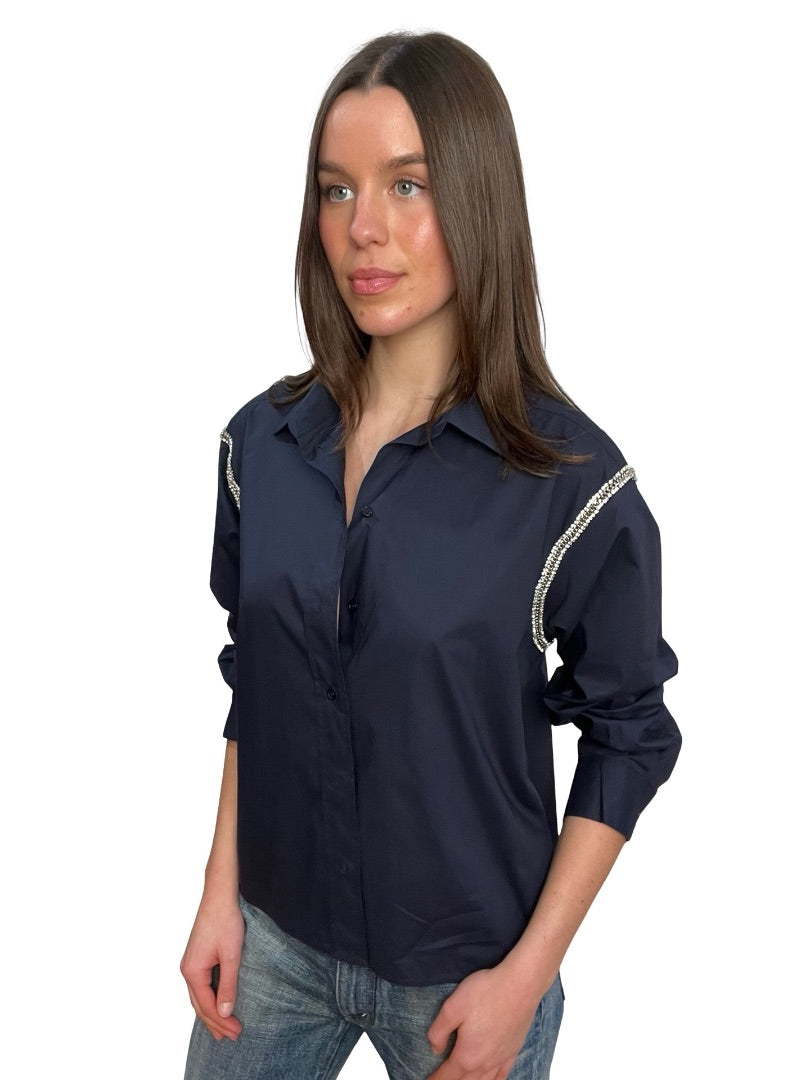 Sandro Navy Embellished Shirt. Size: S