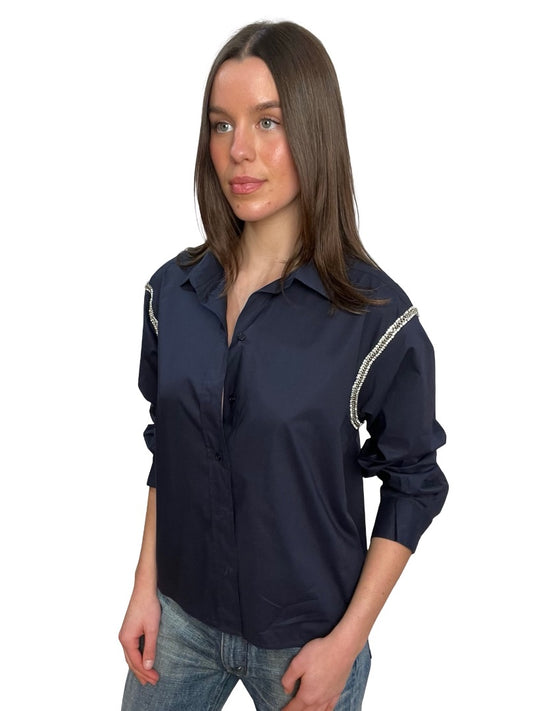 Sandro Navy Embellished Shirt. Size: S