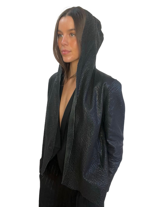 Salvatore Santoro Black Perforated Leather Hoodie. Size: L