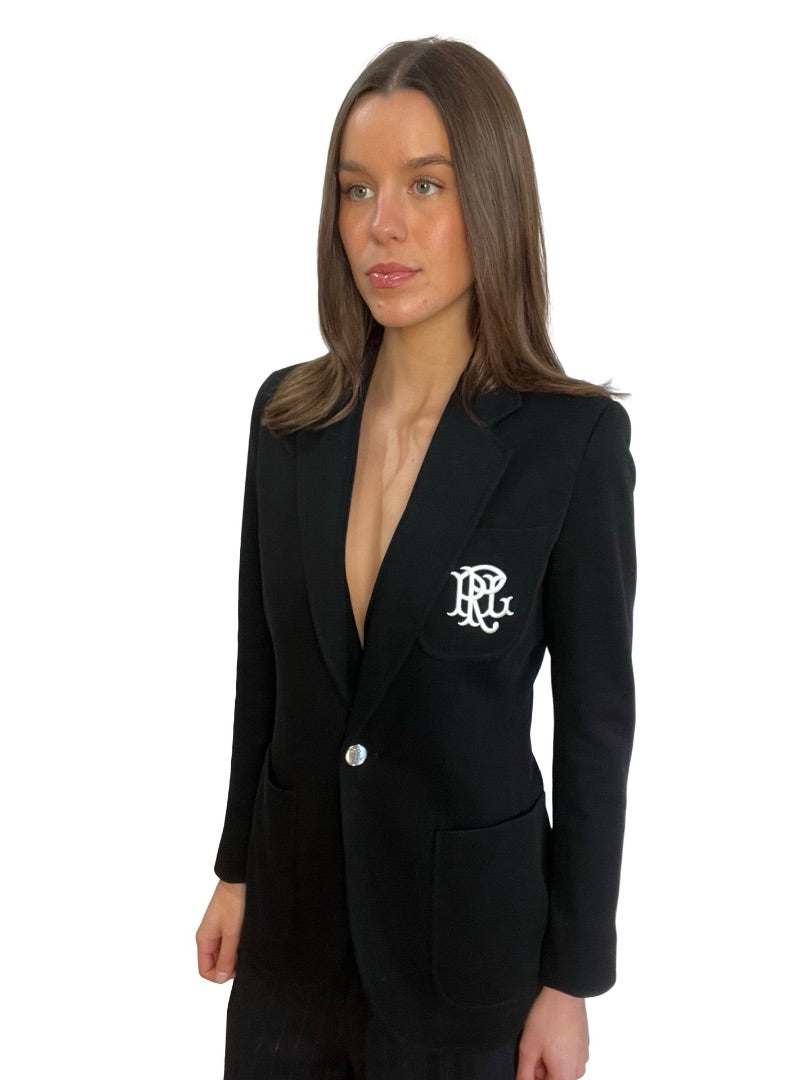 Polo Ralph Lauren Black Embroidered Pocket Blazer. Size: 6