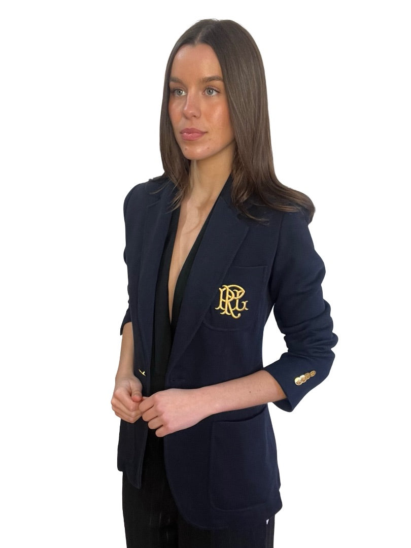 Polo Ralph Lauren Navy Embroidered Pocket Blazer. Size: 6