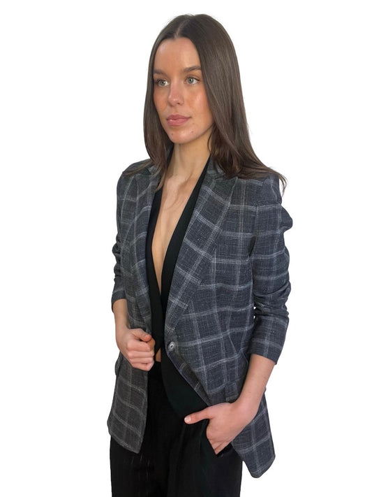 Rabens Saloner Slate Grey Check Blazer. Size: S