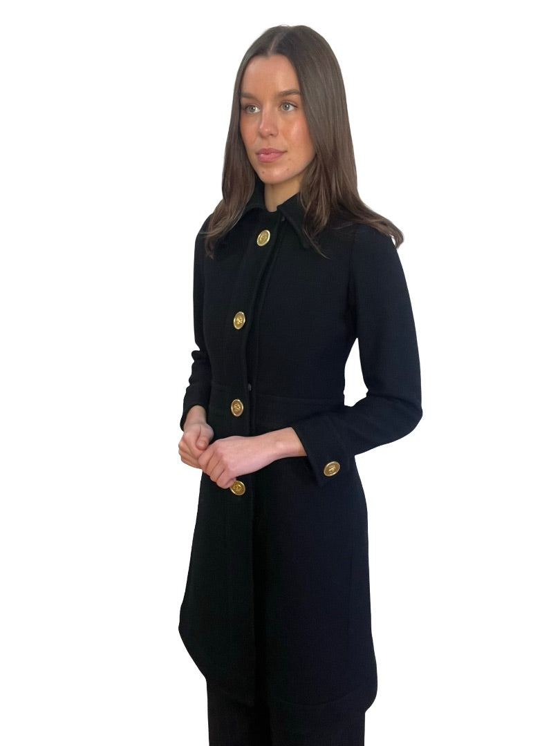 Ted Lapidus Black Coat w/ Anchor Gold Buttons. Size: S