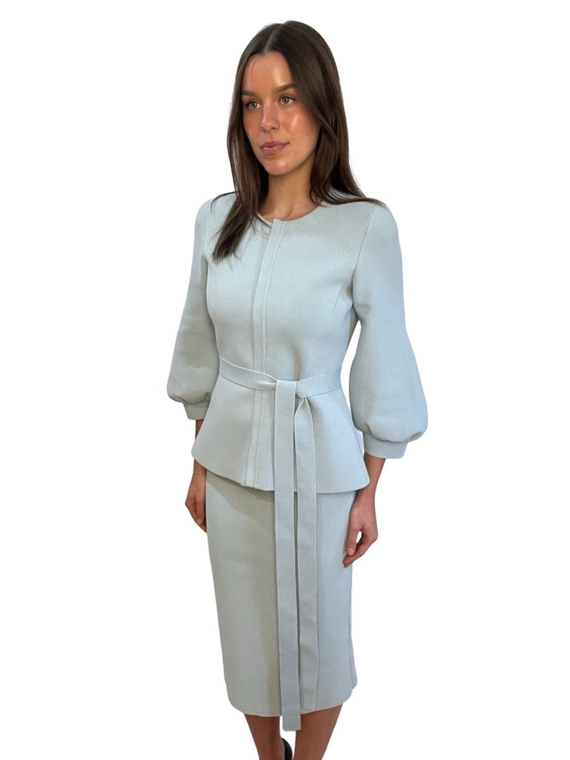 Scanlan Theodore Baby Blue Crepe Long Sleeve & Skirt Set. Size: S-M