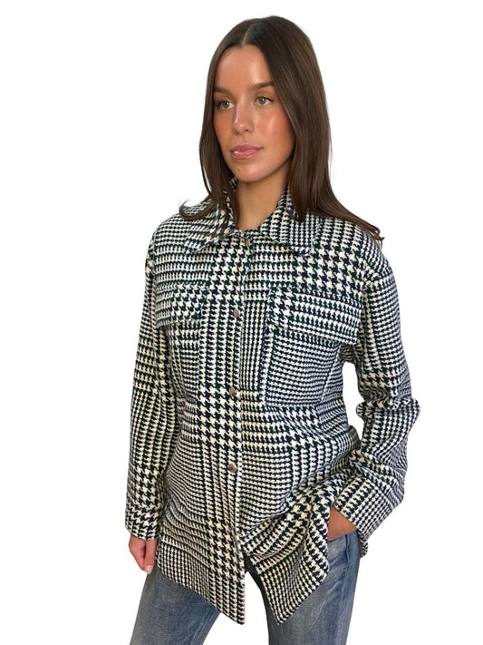 Ottod'Ame Blue / Green Houndstooth Coat. Size: 10