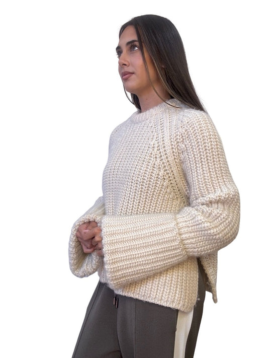 Celine Cream Knit Sweater w/ Folded Sleeves. Size: M