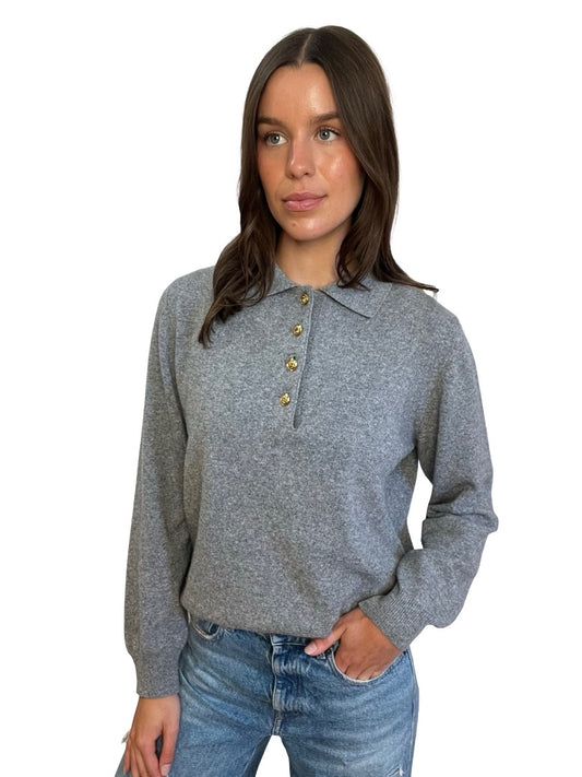 Blaze Milano Grey Wool/Cashmere Longsleeve W Gold Buttons. Size: 2