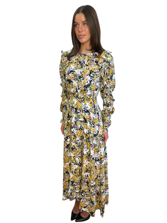 Essential Antwerp Yellow/White Floral Ruffle Dress. Size: 36