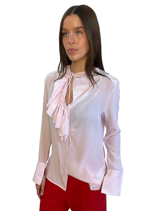 Victoria Beckham Light Pink Ruffle Collar Long Sleeve Top. Size: 10