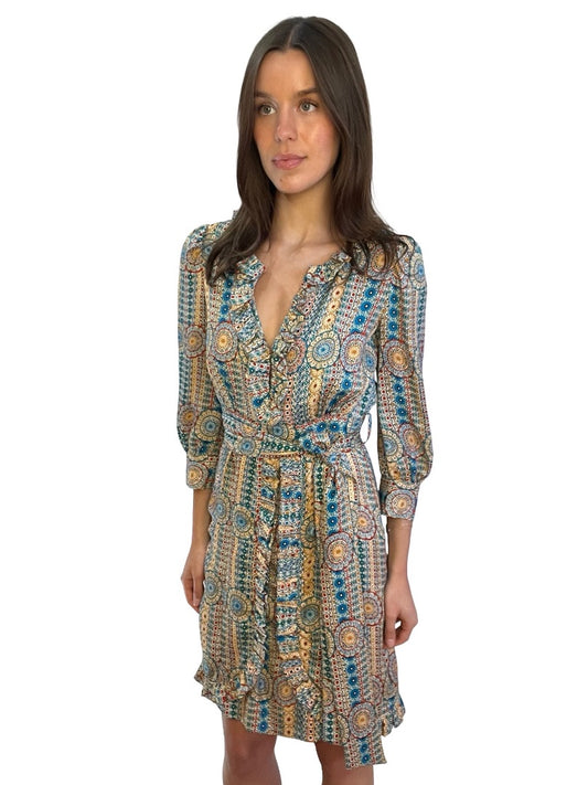 Marc By Marc Jacobs Multi-Colour Print Dress w/ Ruffle Neck Line. Size: 4