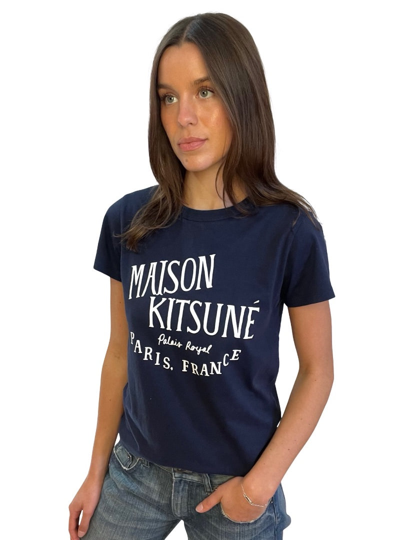 Maison Kitsune Navy 'Paris, France' T-Shirt. Size: S