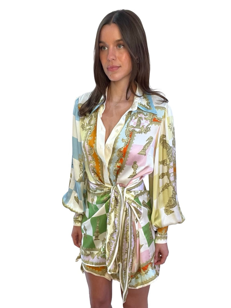 Alemais Multi-Colour Checkmate Silk Mini Dress. Size: 10