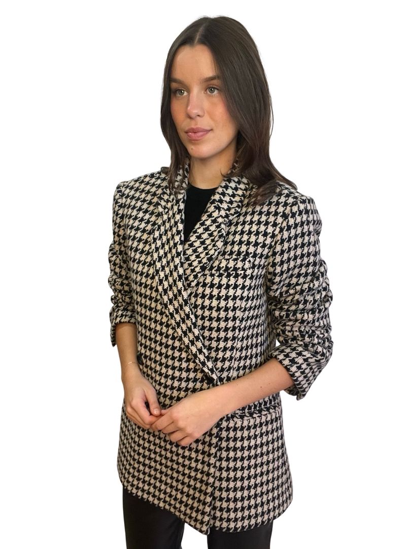 Anine Bing Black/Nude 'KAIA' Houndstooth Blazer. Size: S