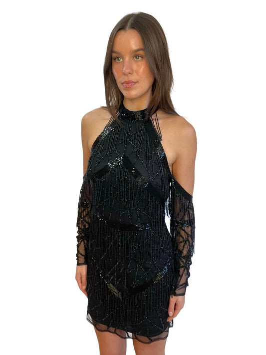 Madame X Black Ariana Sequin Mini Dress. Size: 10