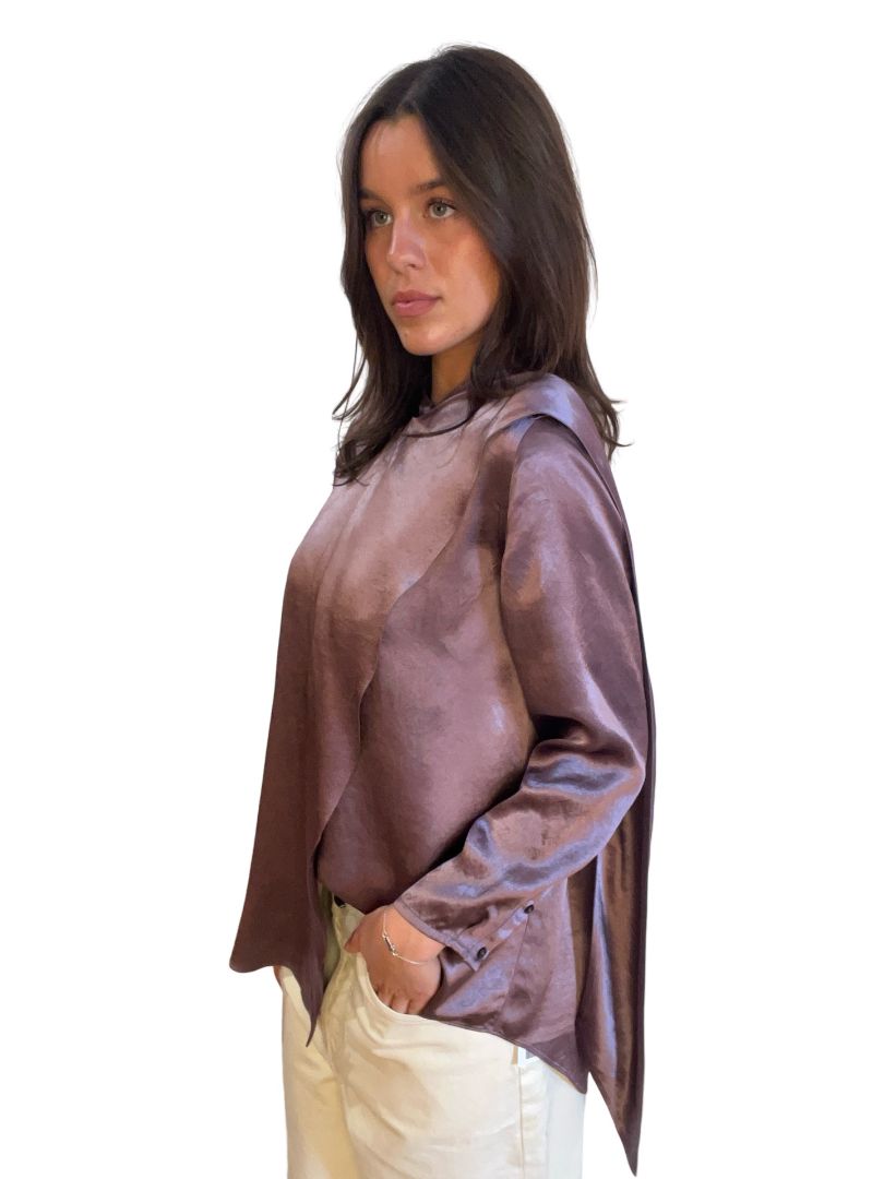 Acne Studios Purple Long Sleeve Loose Blouse w NeckTie Size: 8