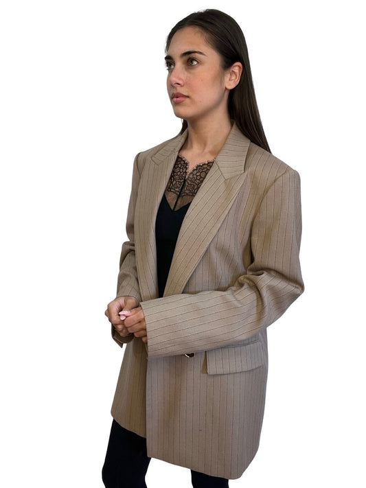 Rebecca Vallance Brown Pinstripe Double Breasted Blazer. Size: 38