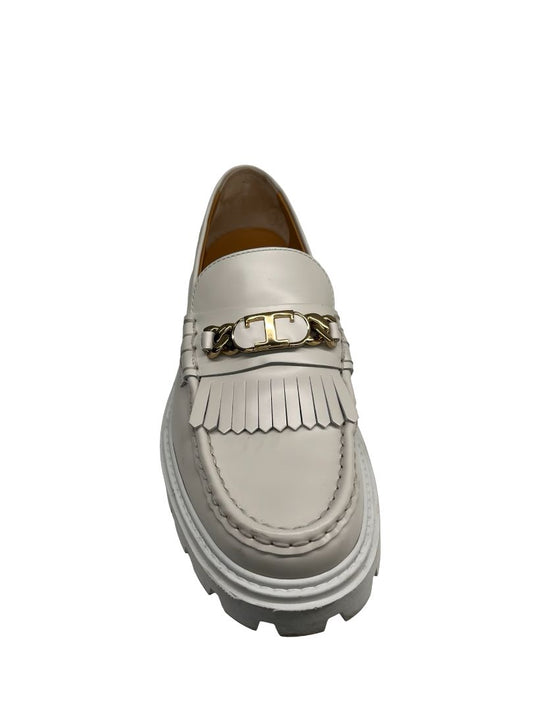 Tod's White Fringed Platform Leather Loafer. Size: 39