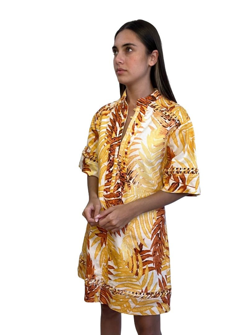 Alemais Yellow / Orange Wheat Print Mini Dress. Size: 10