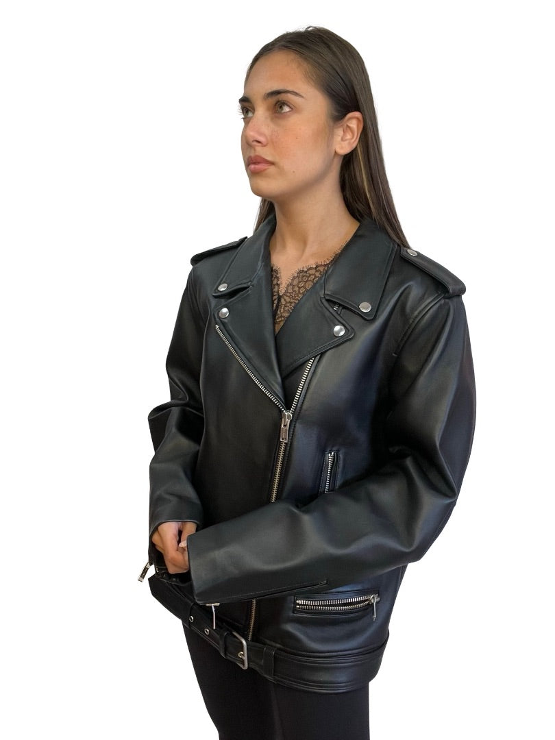 Ena Pelly Black Biker Leather Jacket. Size: 12