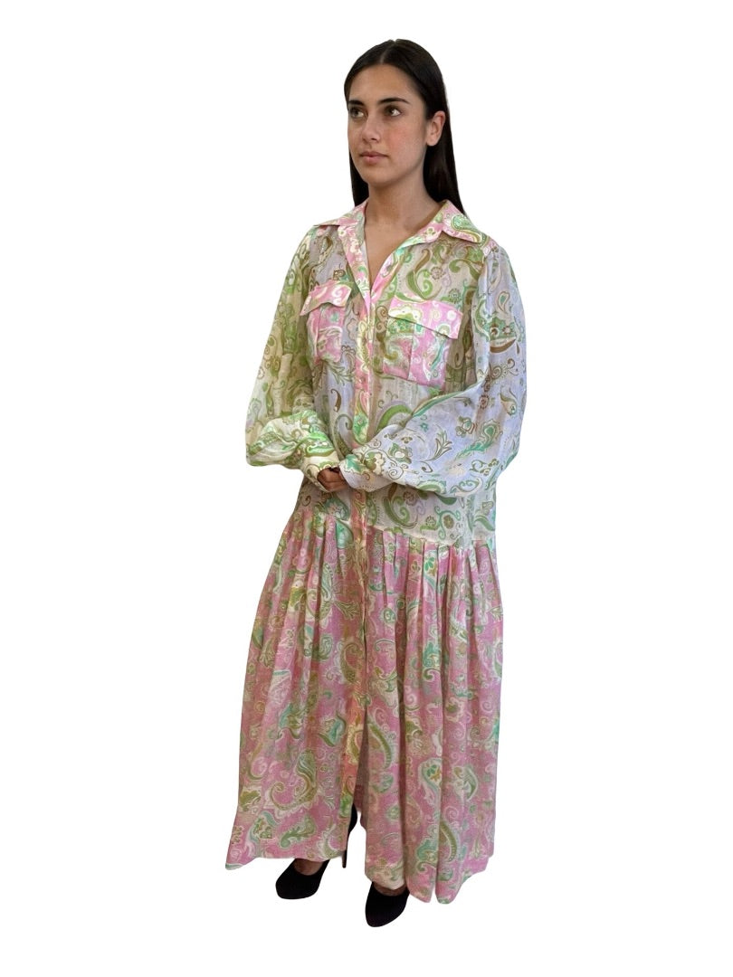 Alemais Pink / Green Marta Patchwork Shirt Dress. Size: 8