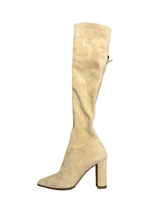 Scanlan Theodore Nude Suede Block Heel Knee Boots. Size: 39