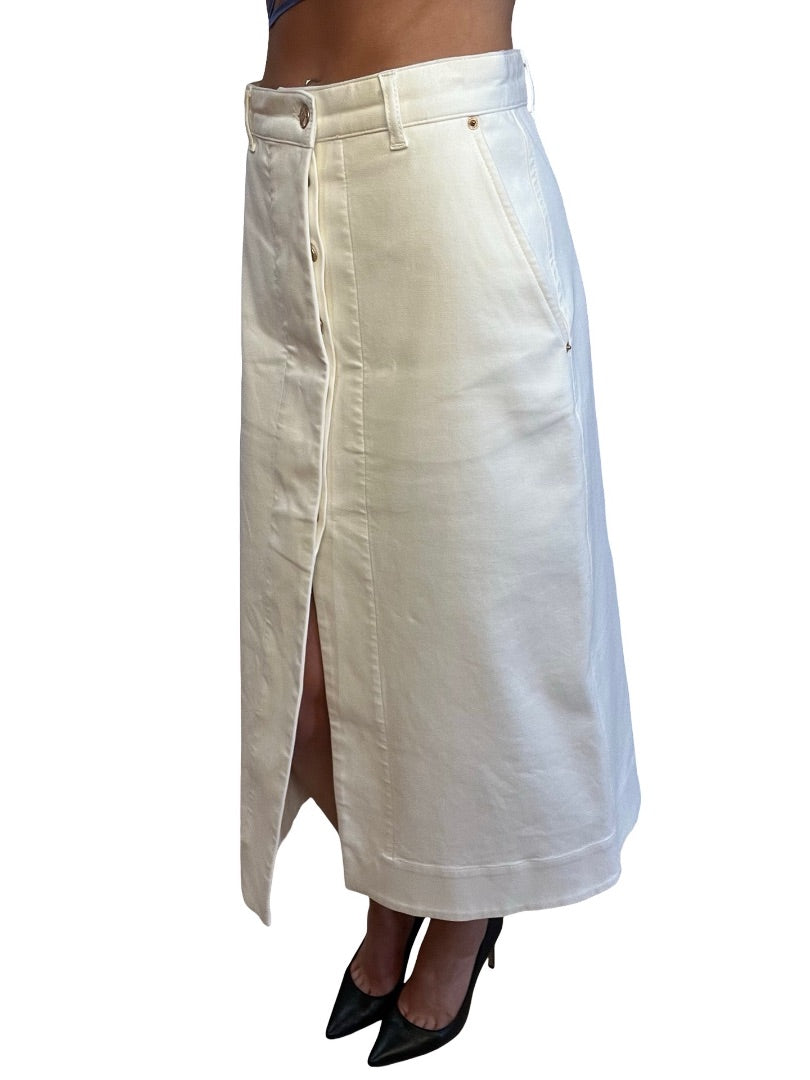 Scanlan Theodore Off-White Maxi Skirt w/ Front Slit. Size: 8