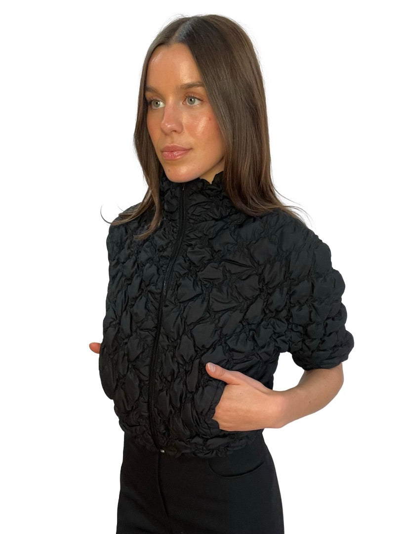 La Fée Marabutée Black Quilted Puffer Cropped Short Sleeve Vest. Size: 38