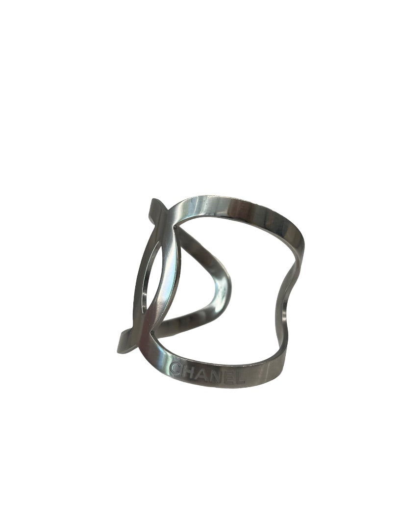 Chanel Silver CC Curve Cuff Bracelet. Size: OS