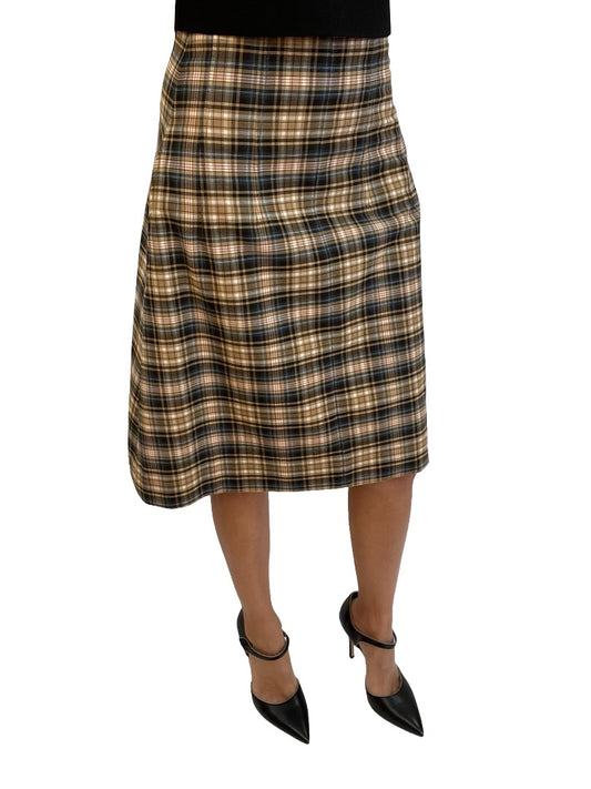 Scanlan Theodore Blue/Tan Check Midi Skirt. Size: 6