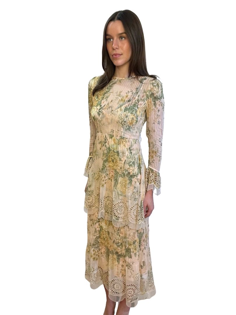 Zimmermann Yellow Pintuck Flounce Dress. Size: 1