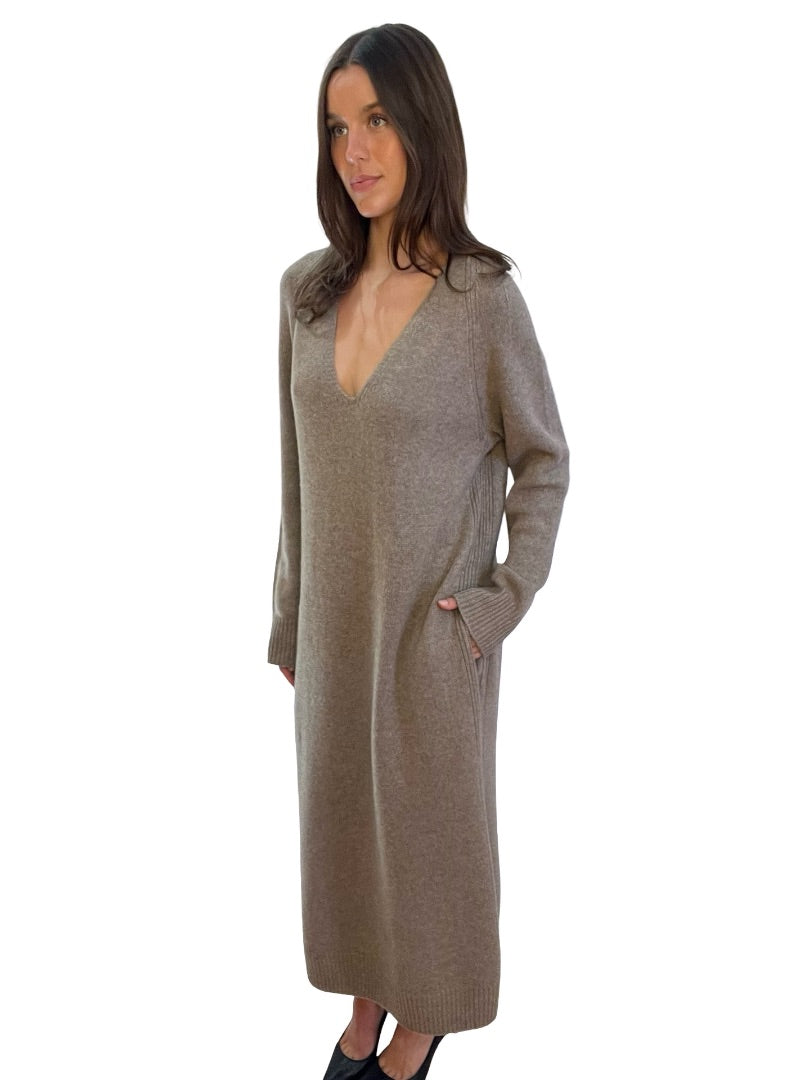 Cashmerism Brown Merino / Yak Wool Long Sleeve Dress. Size: S