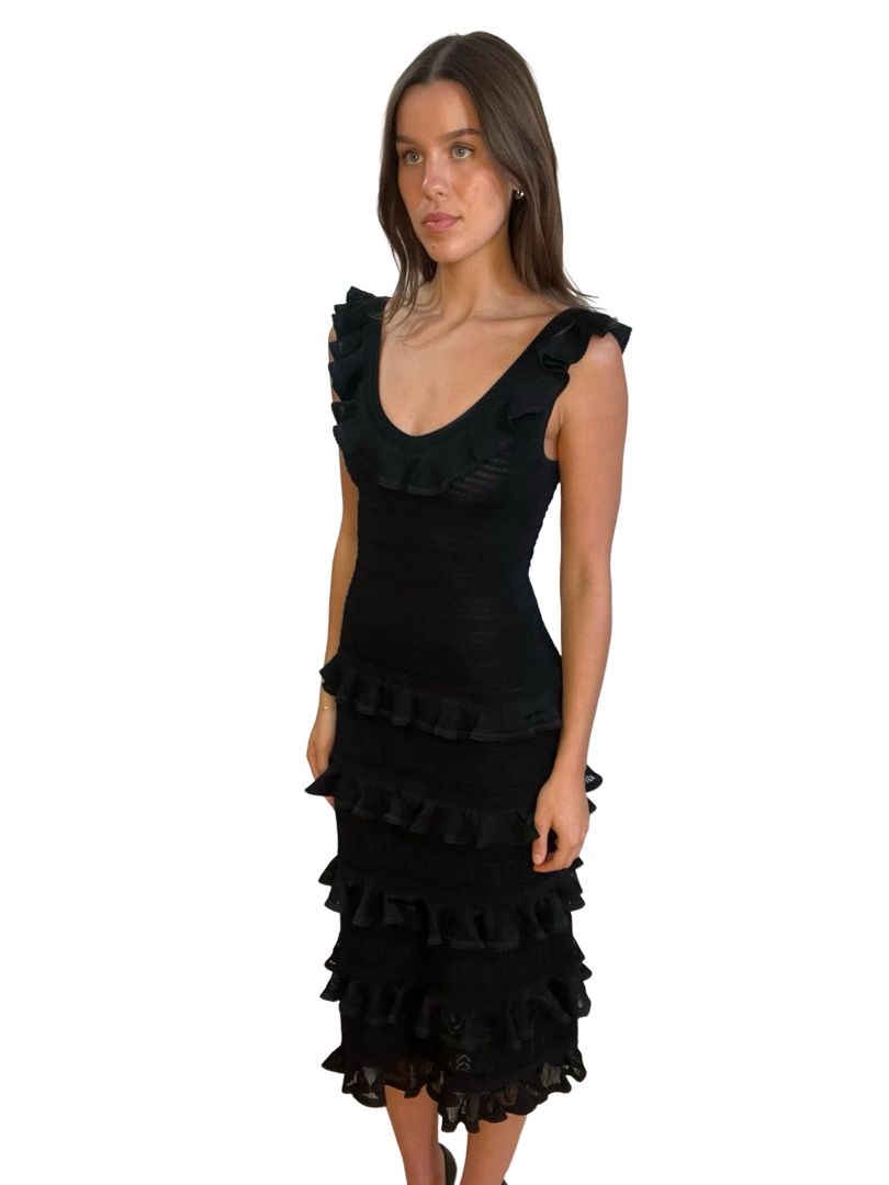 Zimmermann Black V-Neck Ruffle Dress. Size: OP
